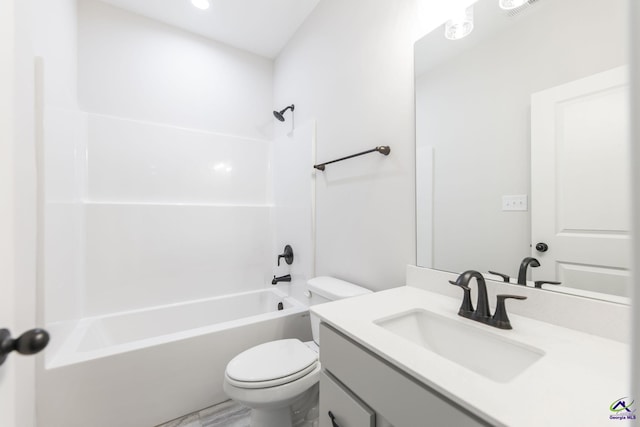 full bathroom with toilet,  shower combination, and vanity