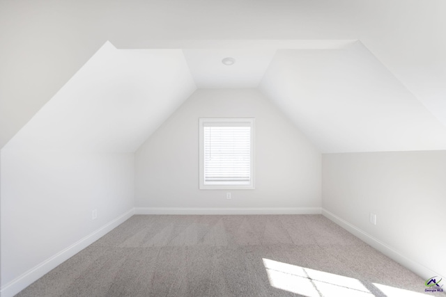 additional living space with light carpet and vaulted ceiling