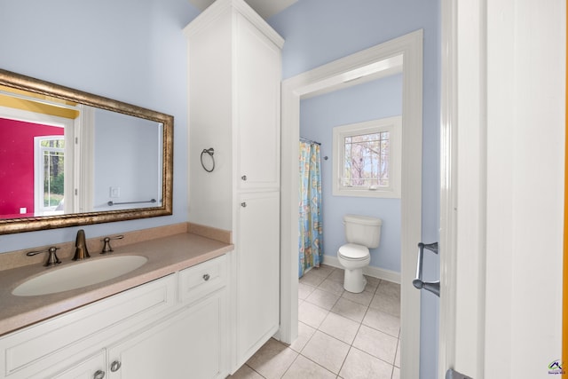 bathroom featuring vanity, toilet, and tile patterned floors