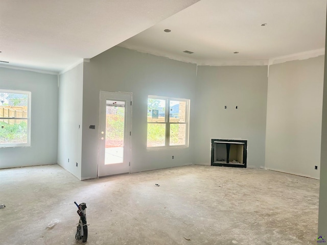 unfurnished living room with a fireplace