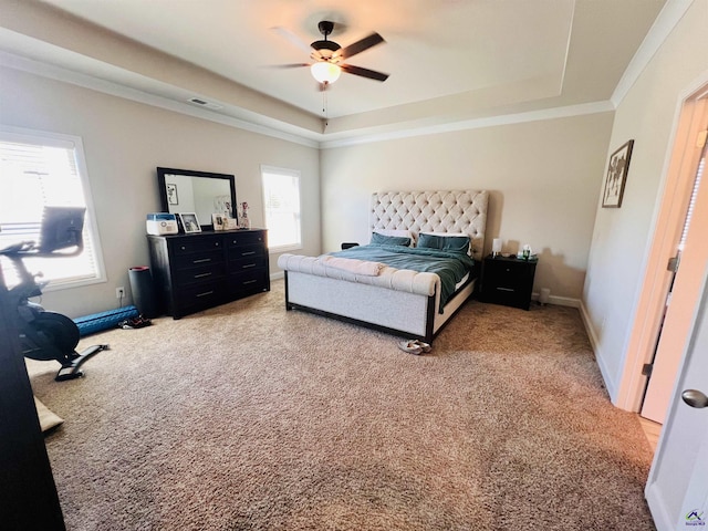 216 Brentfield Drs, Bonaire, GA 31005 - bedroom with visible vents, a raised ceiling, a ceiling fan, carpet flooring, and baseboards