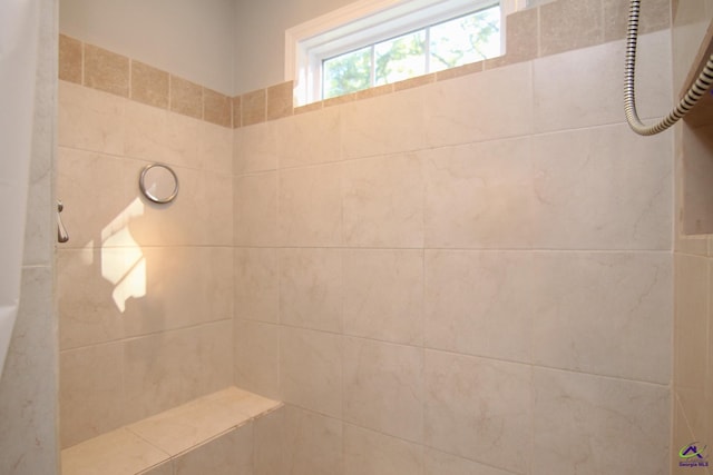 bathroom with a tile shower