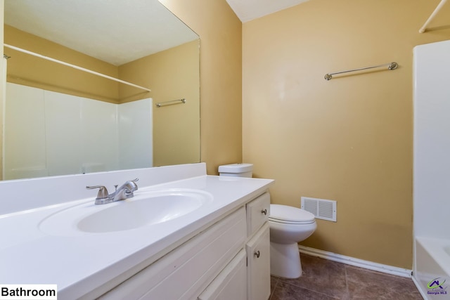 full bathroom featuring tile patterned flooring, shower / washtub combination, vanity, and toilet