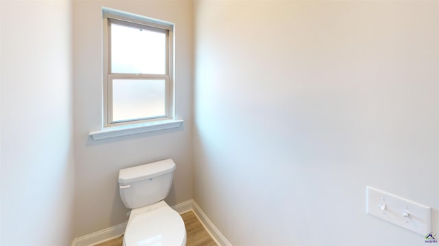 bathroom with hardwood / wood-style floors and toilet