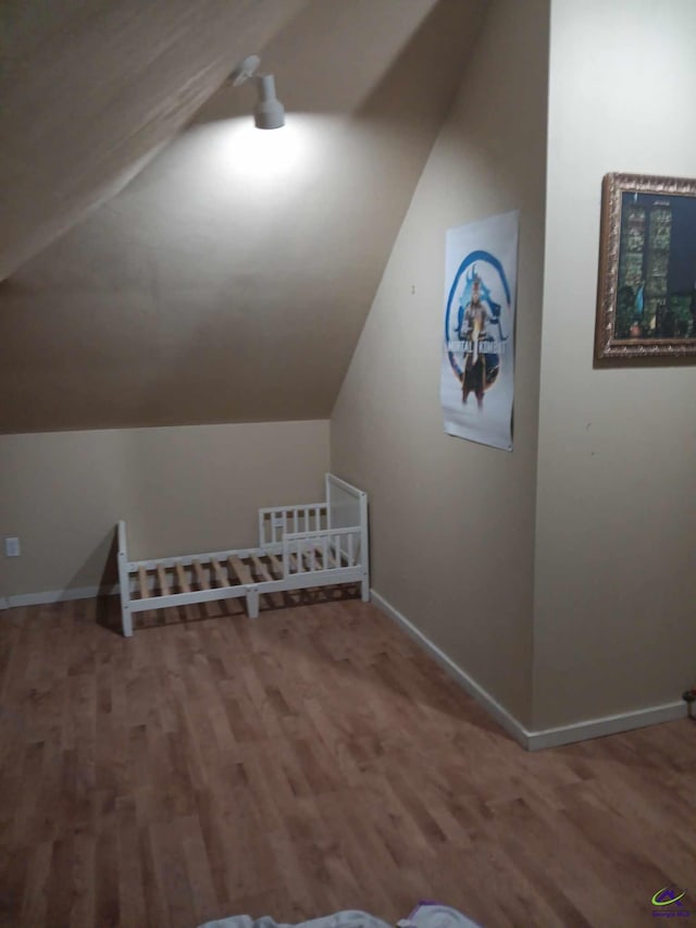 additional living space featuring wood-type flooring and lofted ceiling