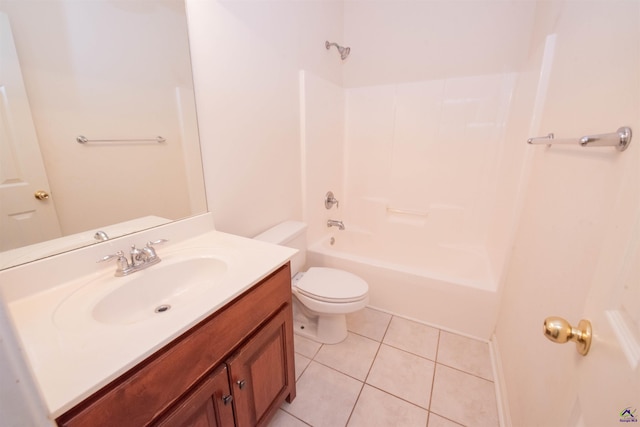 full bathroom featuring toilet, vanity, bathing tub / shower combination, and tile patterned floors