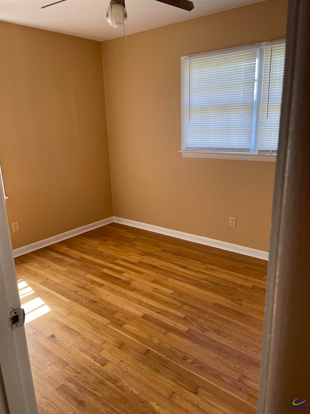 empty room with light wood-type flooring and ceiling fan