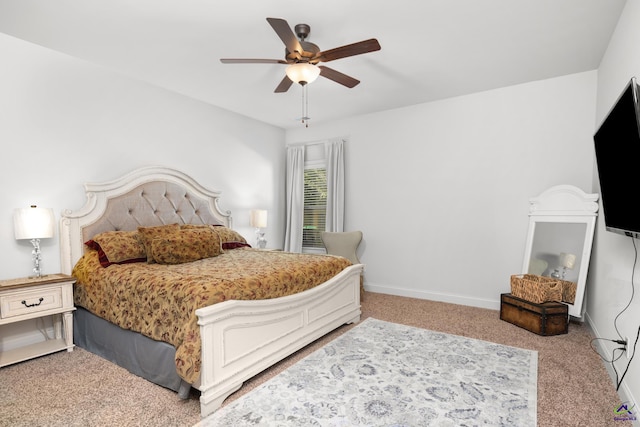 bedroom featuring ceiling fan and carpet floors