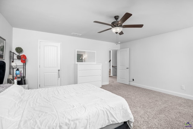 bedroom with carpet floors and ceiling fan