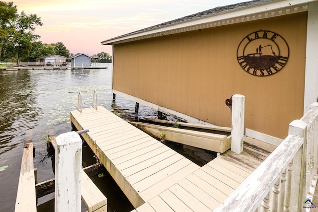 view of dock featuring a water view