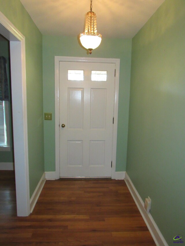 doorway with dark hardwood / wood-style floors