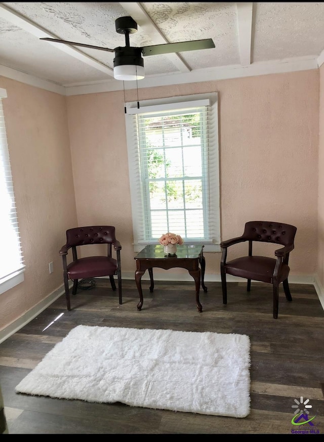 5415 Beulah Ave, Eastman, GA 31023 - sitting room featuring ceiling fan, dark wood-style flooring, baseboards, and crown molding