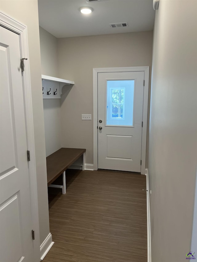 mudroom with dark hardwood / wood-style flooring