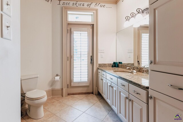 bathroom featuring vanity, toilet, and tile patterned floors