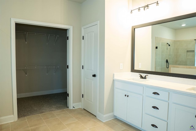 bathroom with tile patterned flooring, a bath, and a shower stall