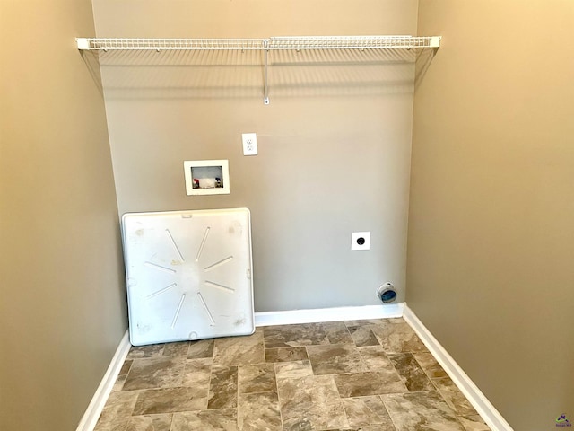 clothes washing area featuring electric dryer hookup, baseboards, laundry area, and hookup for a washing machine
