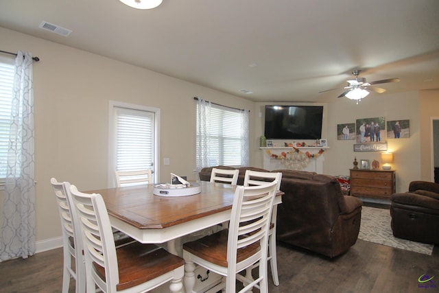 204 Tyndall Way, Perry, GA 31069 - dining room featuring wood finished floors, a ceiling fan, and baseboards