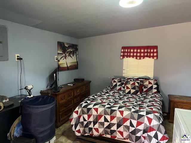 carpeted bedroom featuring electric panel