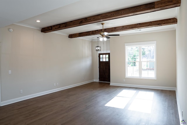 100 Saraland Trl, Perry, GA 31069 - foyer with dark wood-style floors, a ceiling fan, beam ceiling, baseboards, and recessed lighting