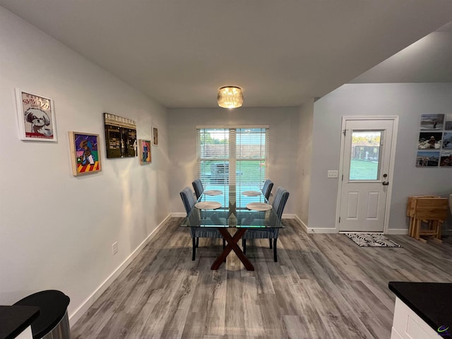 dining area with a wealth of natural light and hardwood / wood-style floors