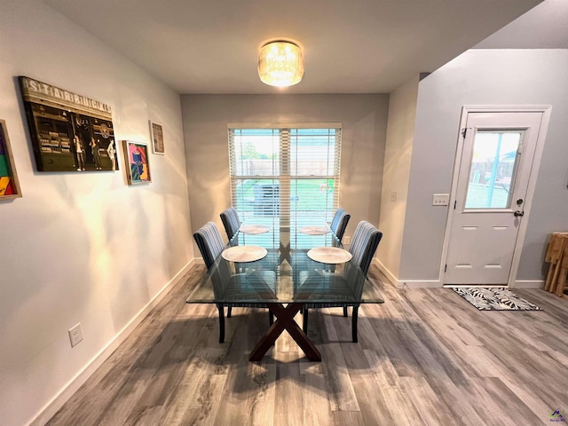 dining space featuring wood-type flooring