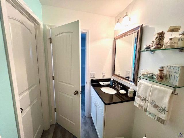 bathroom featuring hardwood / wood-style floors and vanity