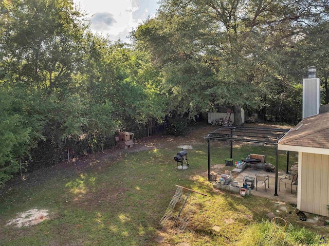 view of yard featuring a patio area and a fire pit