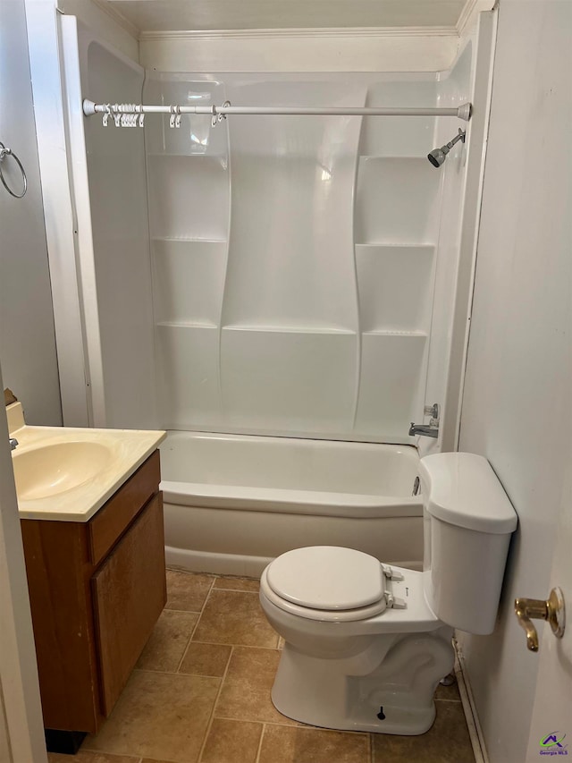 full bathroom with tile patterned floors, vanity, shower / bathtub combination, and toilet