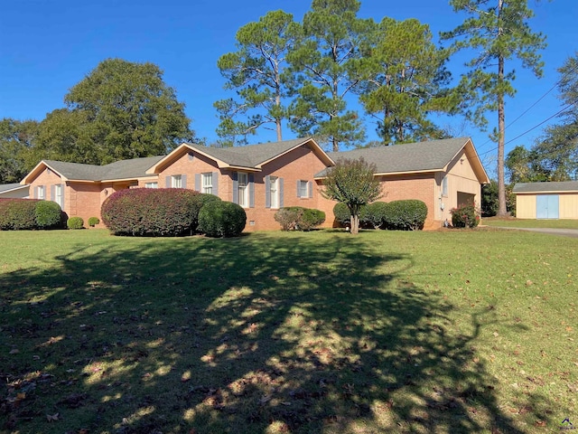 ranch-style house with a front lawn