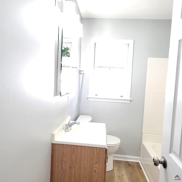 bathroom featuring vanity, hardwood / wood-style flooring, and toilet