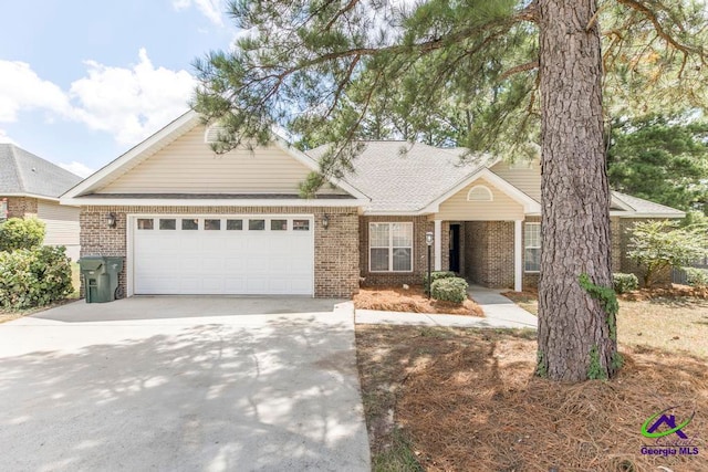 single story home with a garage