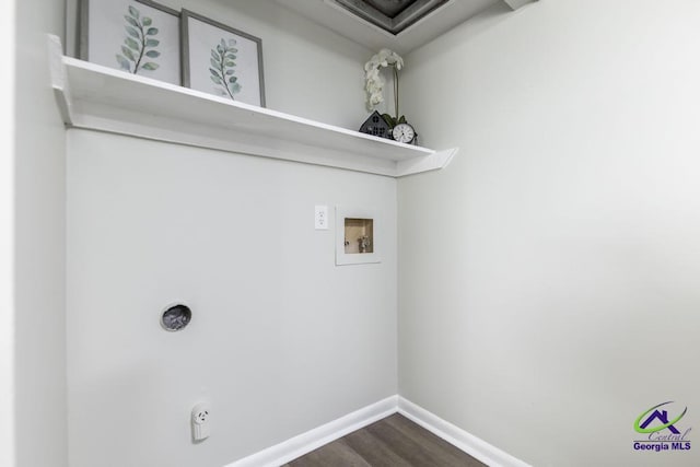 105 Westcliff Cir, Warner Robins, GA 31093 - laundry area featuring washer hookup, dark wood-style flooring, baseboards, and electric dryer hookup
