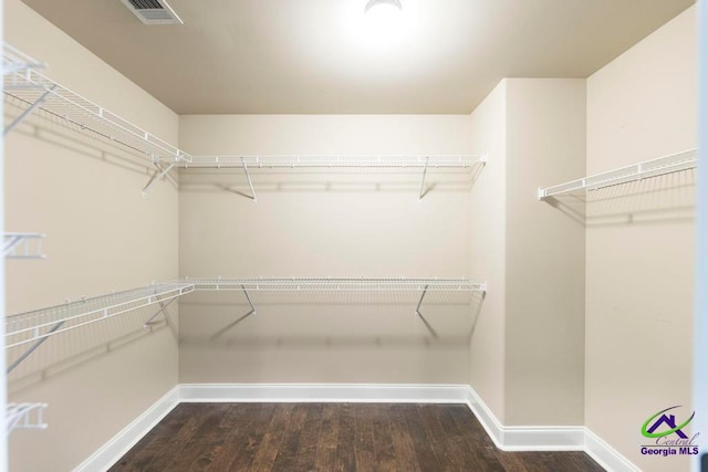 walk in closet featuring dark hardwood / wood-style floors