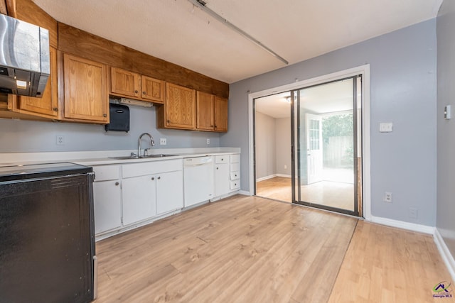 kitchen featuring dishwasher, sink, and light hardwood / wood-style flooring