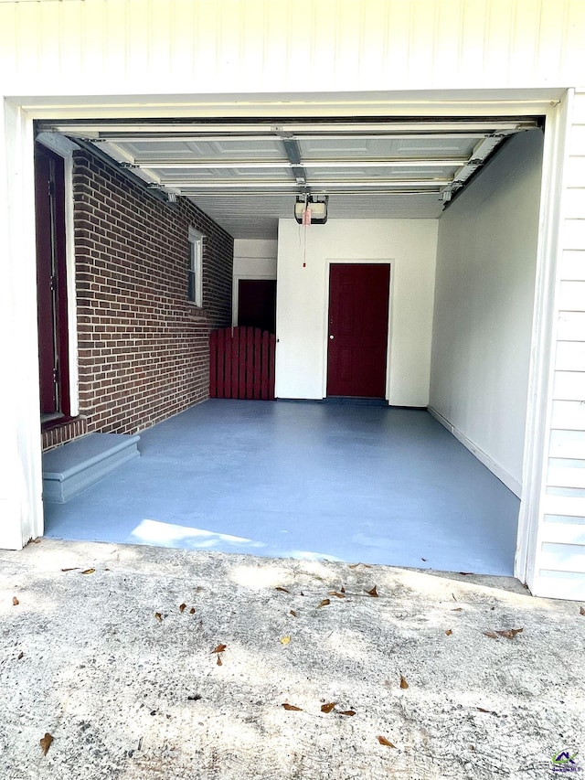 garage with a garage door opener