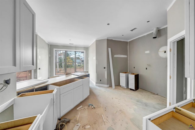 interior space with white cabinetry and crown molding