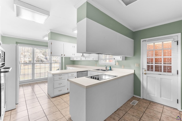 kitchen featuring kitchen peninsula, white cabinetry, plenty of natural light, and sink