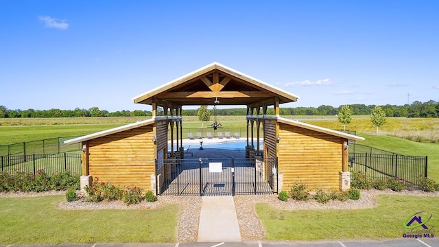 exterior space featuring a gazebo and a rural view