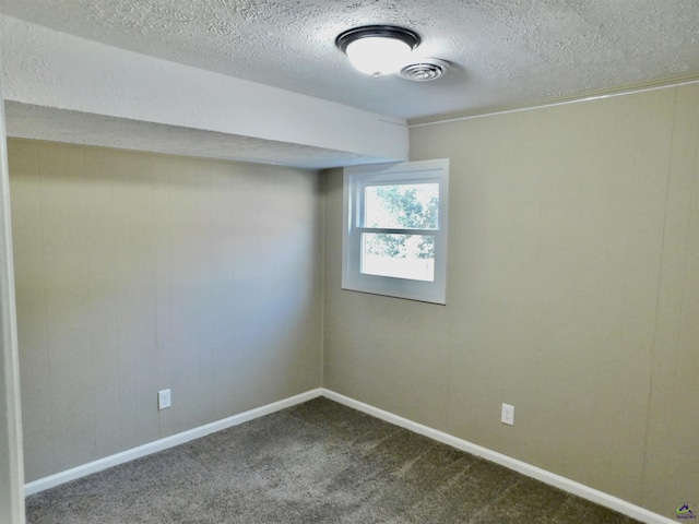 empty room with carpet flooring and a textured ceiling