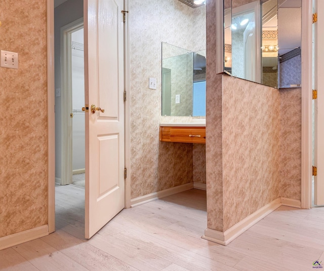 bathroom featuring wood-type flooring and vanity