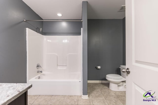 full bathroom with tile patterned flooring, vanity, toilet, and shower / bath combination