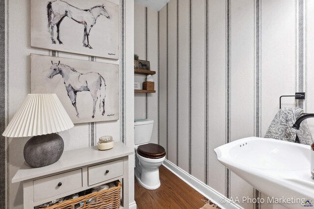 bathroom featuring sink, wood-type flooring, and toilet