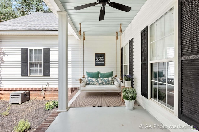 view of patio / terrace featuring ceiling fan and a porch