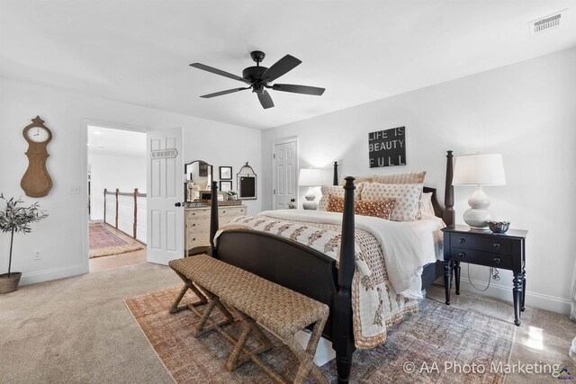 bedroom with carpet flooring and ceiling fan