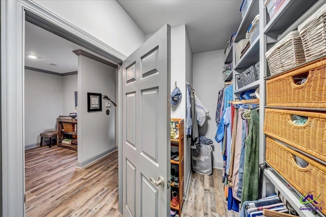 spacious closet featuring hardwood / wood-style flooring