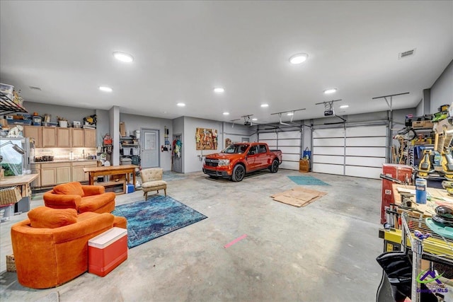 garage with a garage door opener