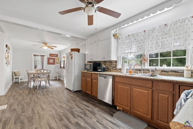 kitchen featuring crown molding, sink, dark hardwood / wood-style floors, and appliances with stainless steel finishes