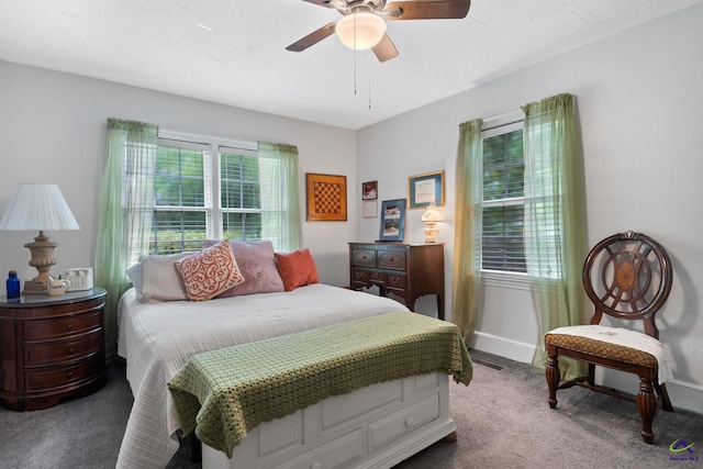 bedroom featuring carpet floors and ceiling fan