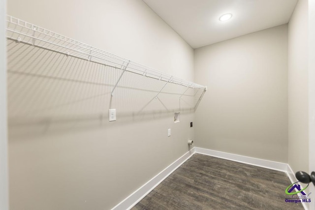 washroom with dark wood-type flooring, washer hookup, and electric dryer hookup