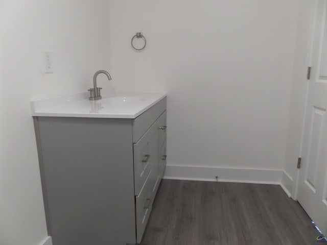 bathroom featuring hardwood / wood-style flooring and vanity